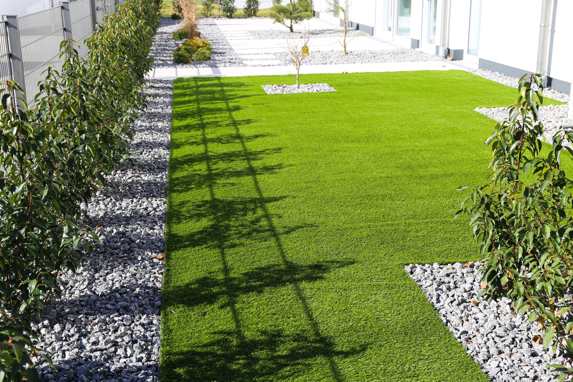 Back yard with very neat rolled turf